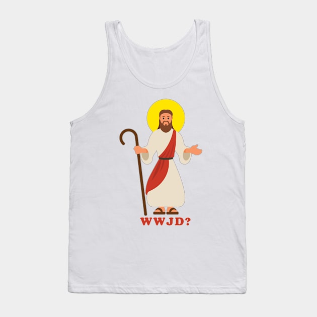 WWJD (What Would Jesus Do) Vector with Light Outline Tank Top by Jarecrow 